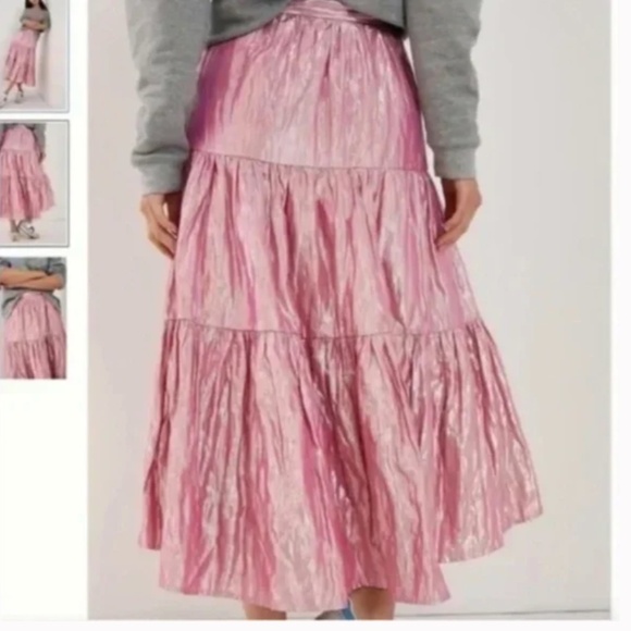 Maeve Alicia Crinkled Boho Peasant Hipster Hippie Deco Chic Metallic Maxi Skirt - Picture 1 of 3